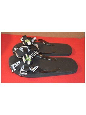 Women's "A" Monogram Casual Flip Flop Thongs Sandals Shoes Black & White Size 8½